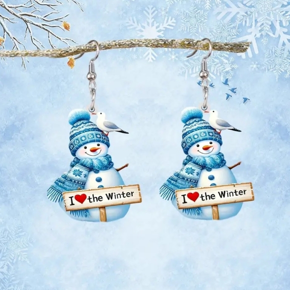 NEW Acrylic Snowman Dangle Earrings - Picture 1 of 7